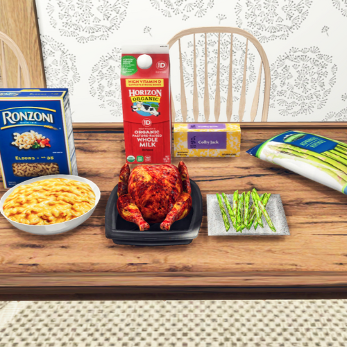 Rotisserie Chicken with Mac & Cheese & Asparagus Custom Recipe  par Insimnia- Traduction française