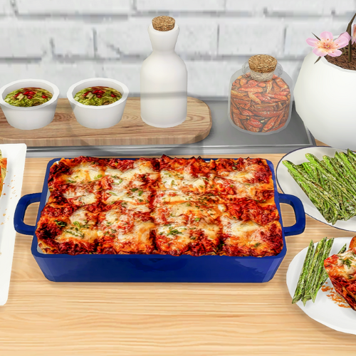Lasagna Bolognese with Garlic Bread & Asparagus Insimnia – Traduction française